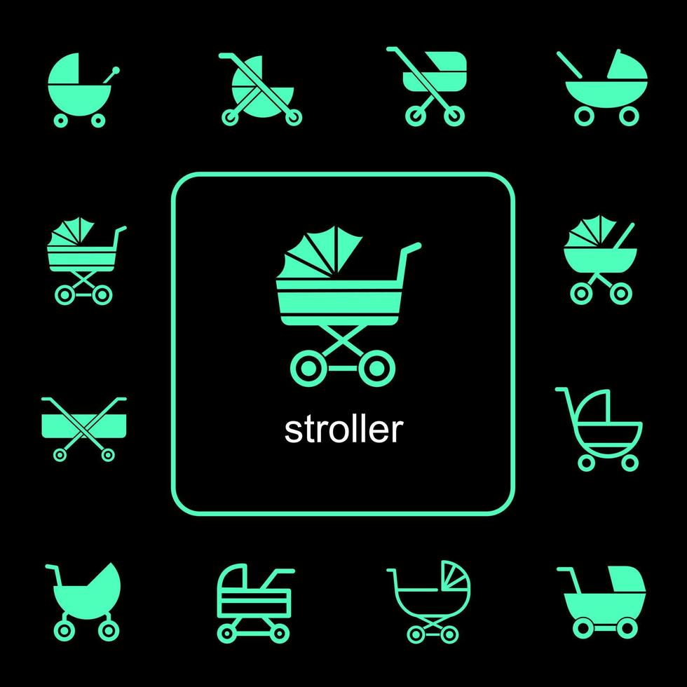 Various baby stroller icons vector