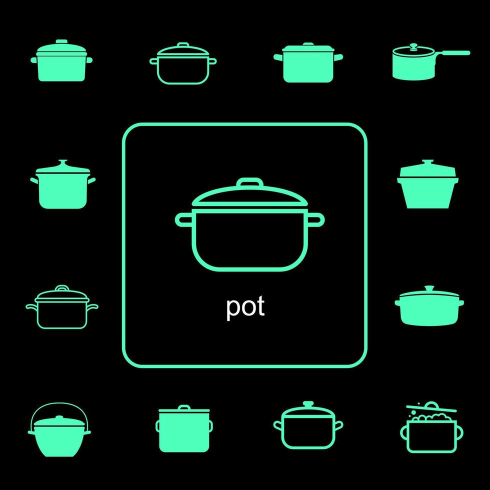 Kitchen pots and kitchenware icons vector