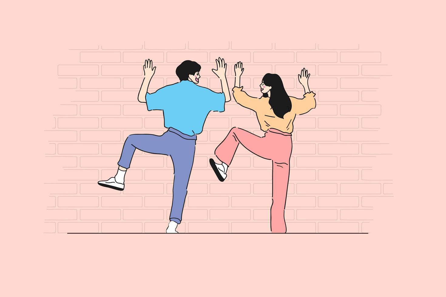 Ilustración de vector de estilo dibujado a mano de pareja joven feliz