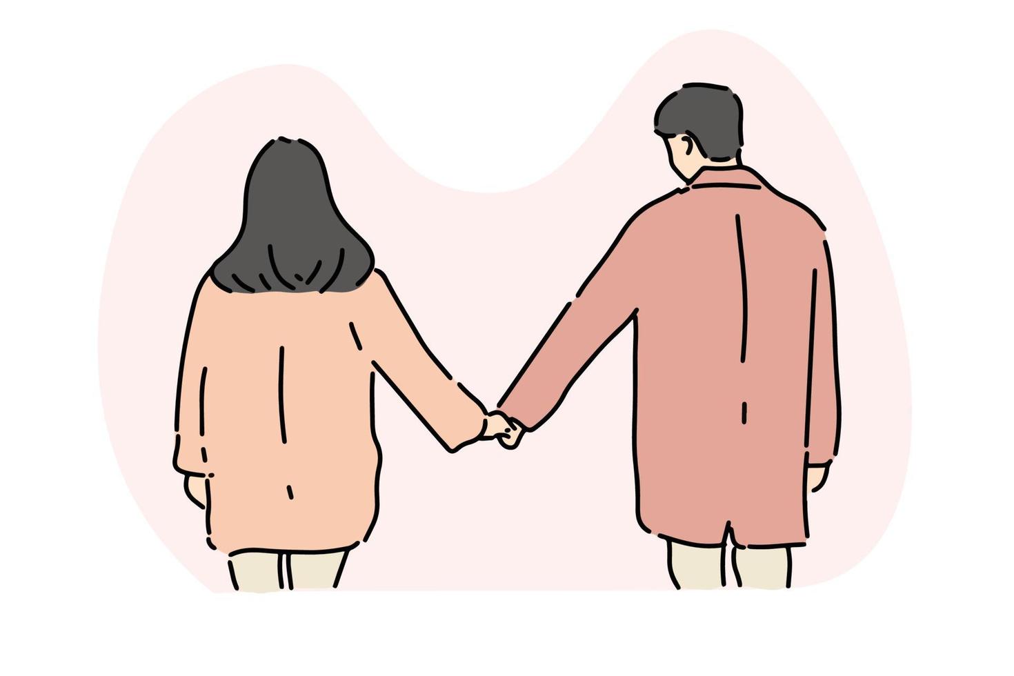 pareja cogidos de la mano juntos, relación, ilustración del concepto romántico. vector