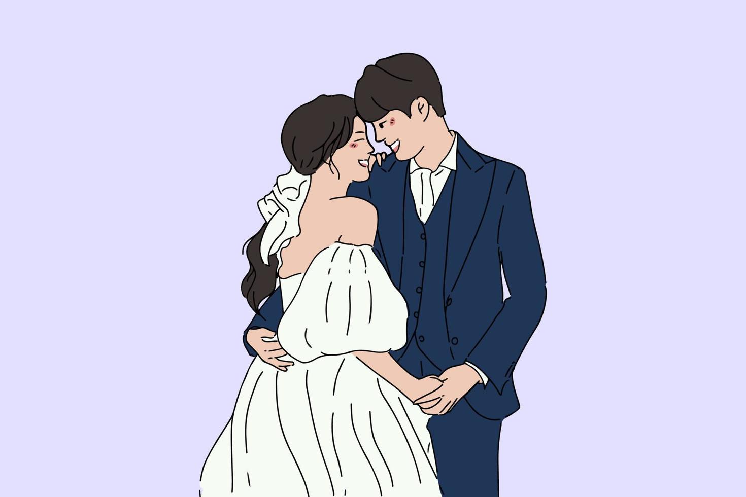 Hand drawn style vector design illustrations of wedding couple