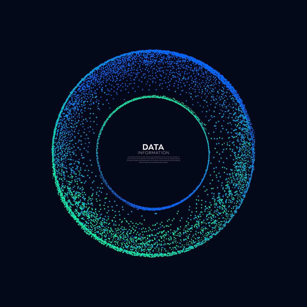 Resumen de vectores de explosión de puntos coloridos ecualizador forma de círculo aislado fondo de tecnología. visualización de algoritmos de big data.