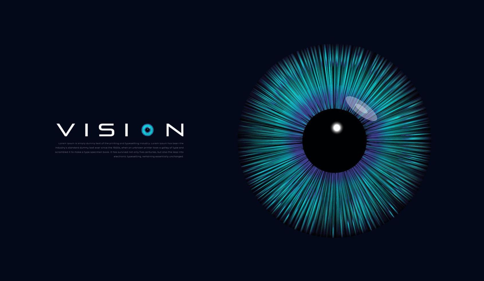 Realistic human eye, retina isolated design in blue 3d iris on a dark background. Eyeball icon vector illustration.