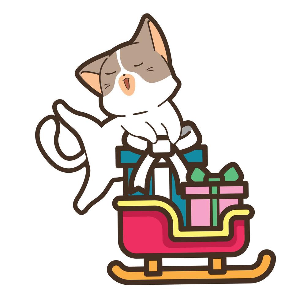 Cat and sleigh in Christmas day vector