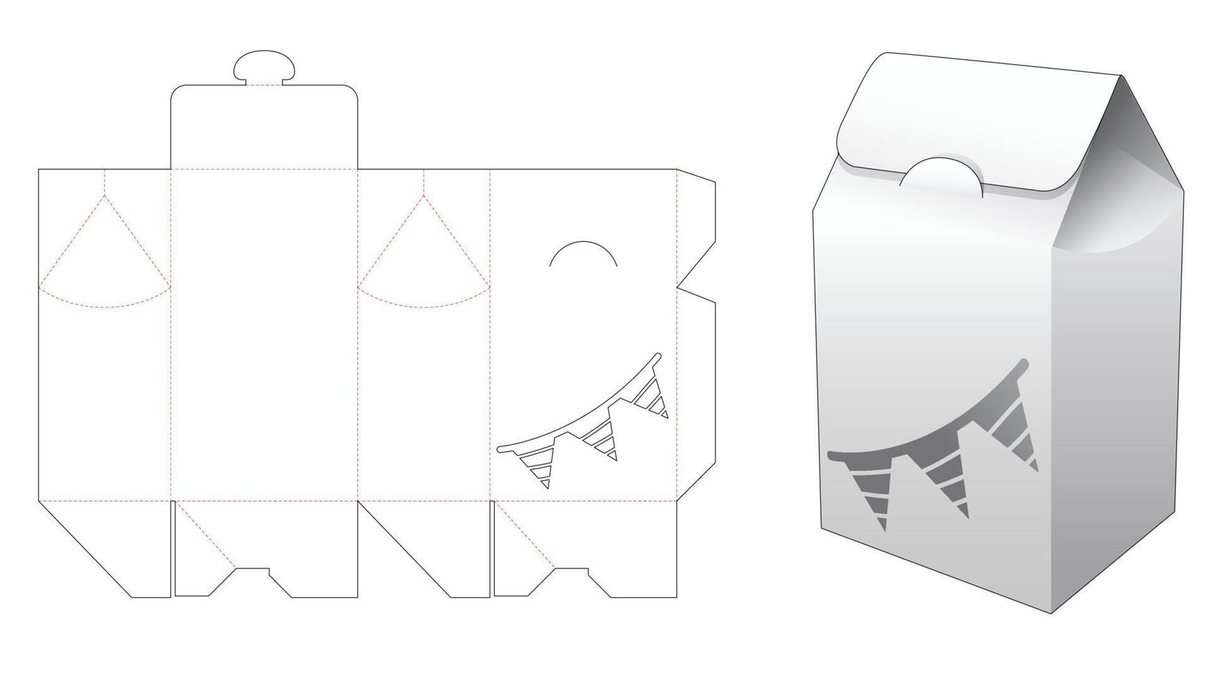 Flip packaging box with stenciled bunting die cut template vector