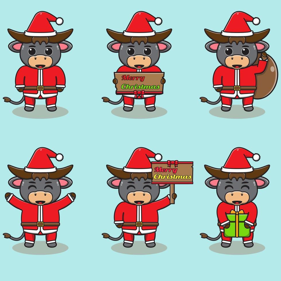 Cute Buffalo Santa Claus vector illustration.