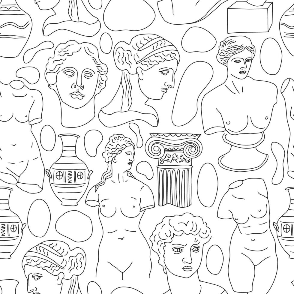 Ancient Greece and Rome set tradition and culture vector seamless pattern. The linear trend of the ancient surface pattern, Ancient Greece and Ancient Rome.