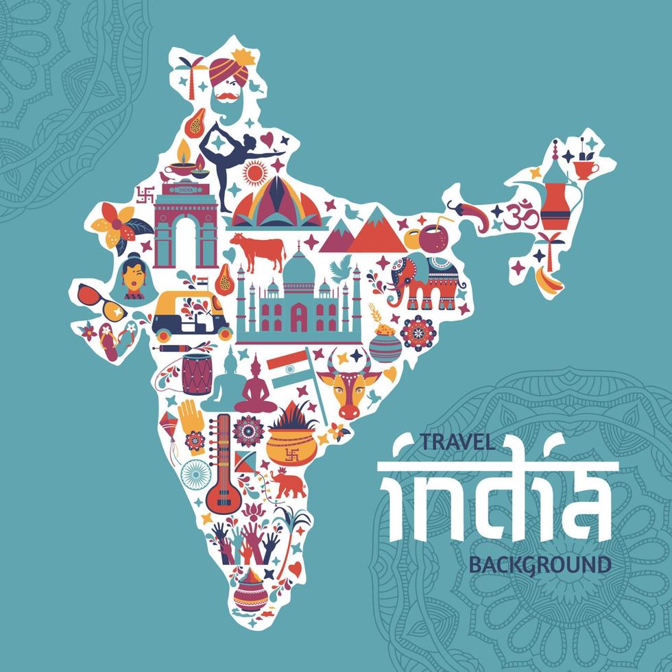 símbolos tradicionales en forma de mapa de la india vector