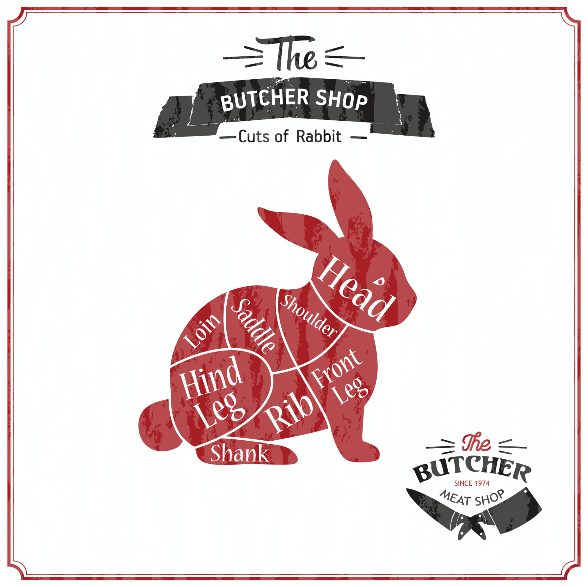 Vintage typographic rabbit butcher cuts diagram Vector illustration on