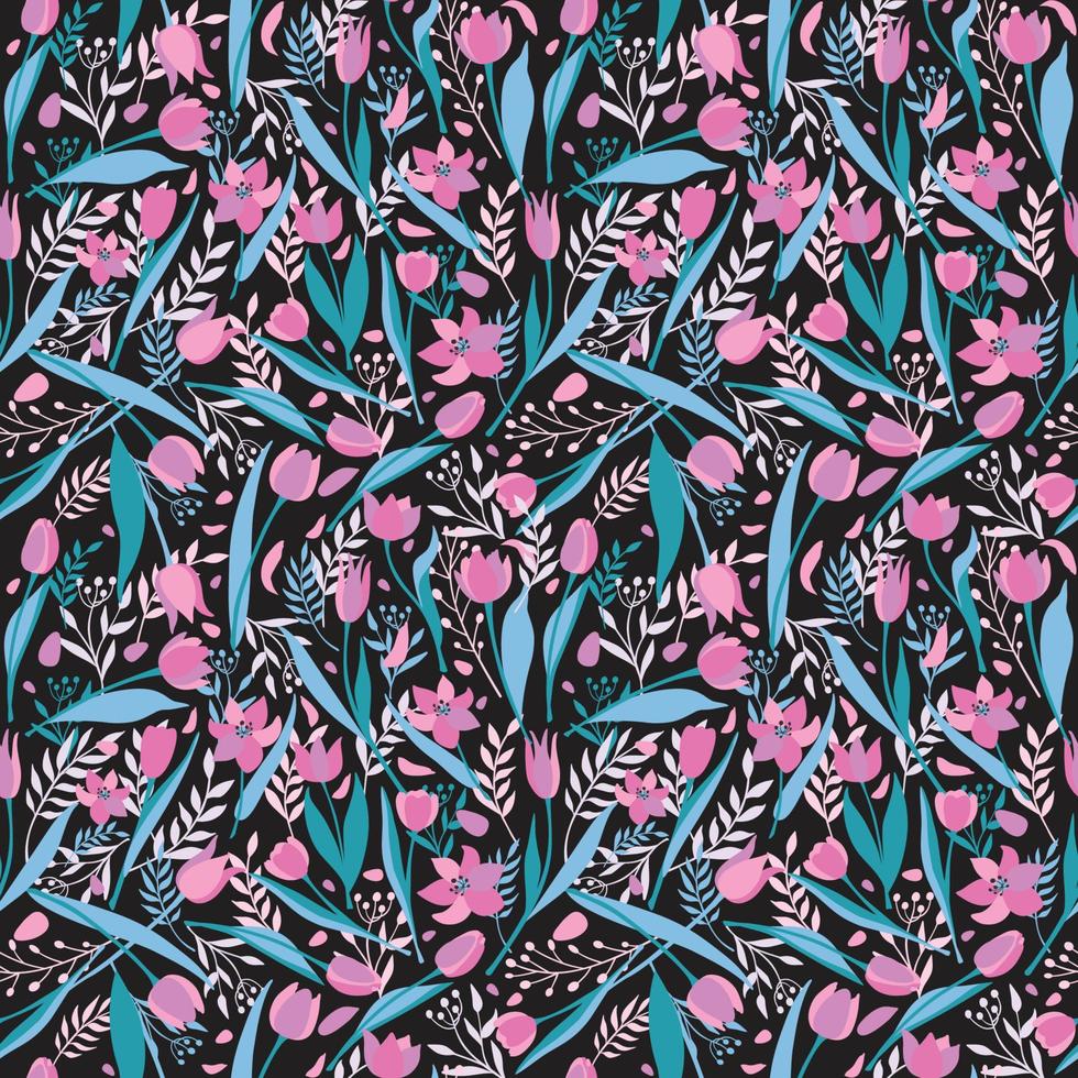 Vector seamless pattern of cute stylish tulips. Spring illustration.