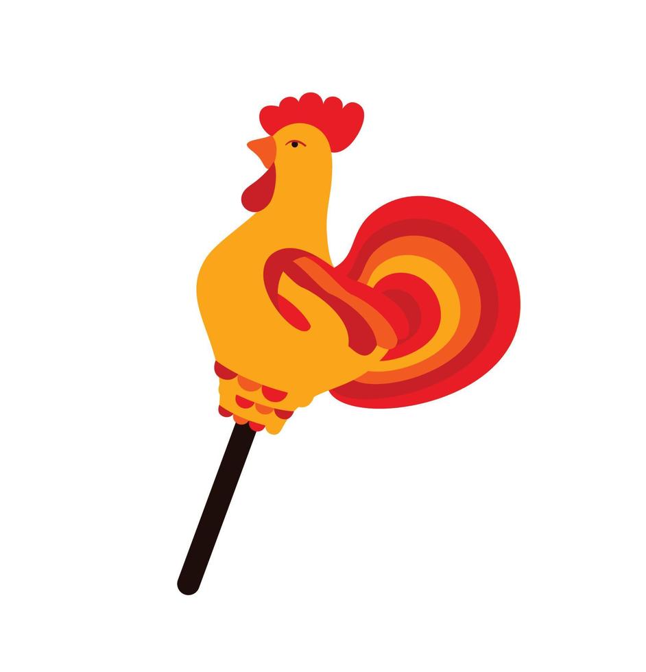 Candy in the form of a Cockerel on a stick. Vector illustration color icon.