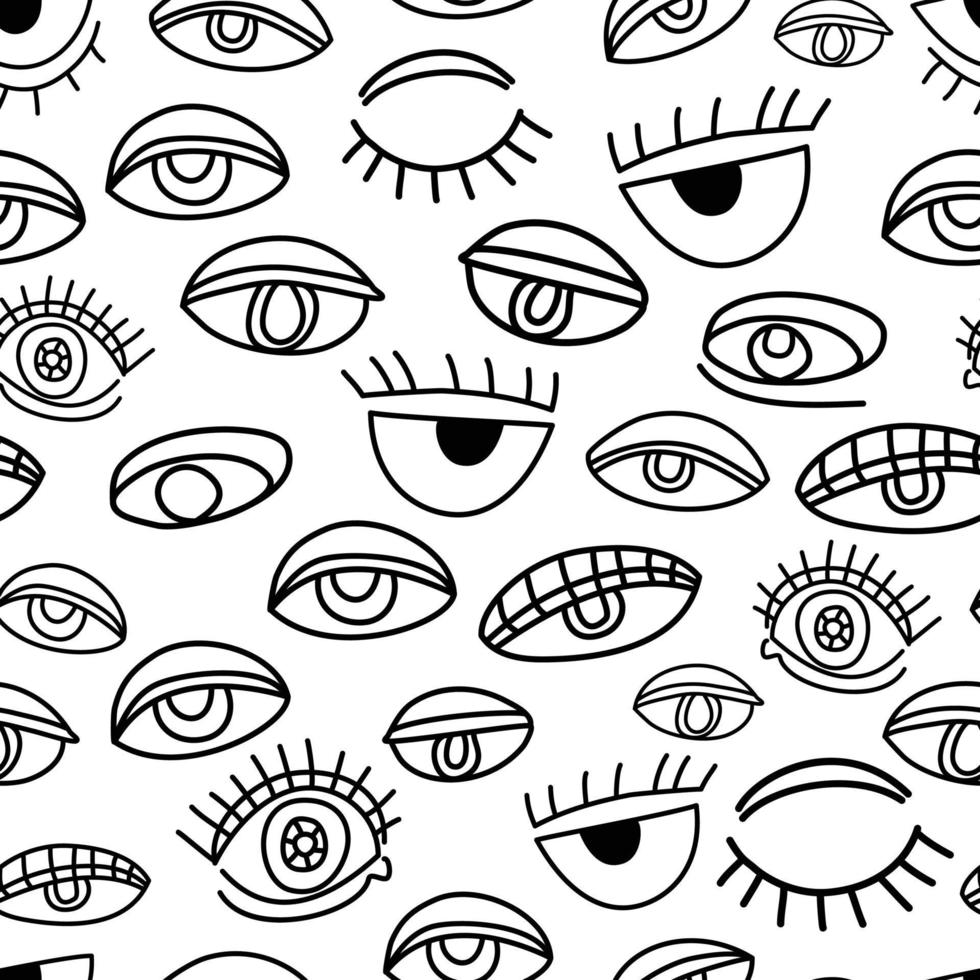 Eyes doodle seamless pattern background black and white vector