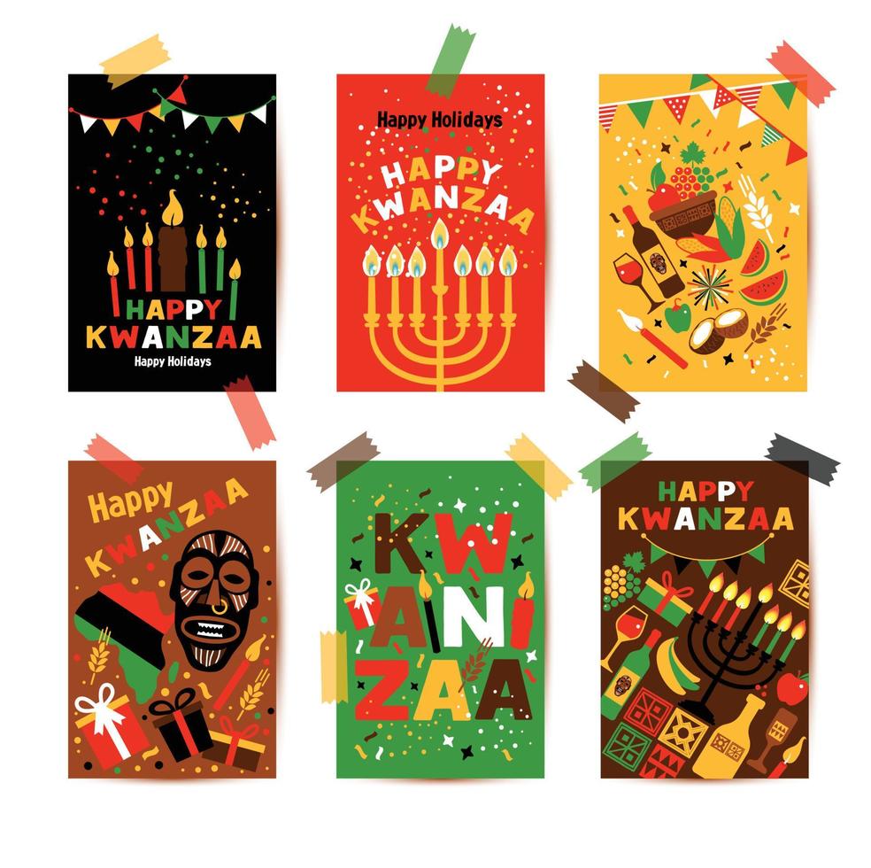 Banner set for Kwanzaa with traditional colored and candles representing the Seven Principles or Nguzo Saba. vector