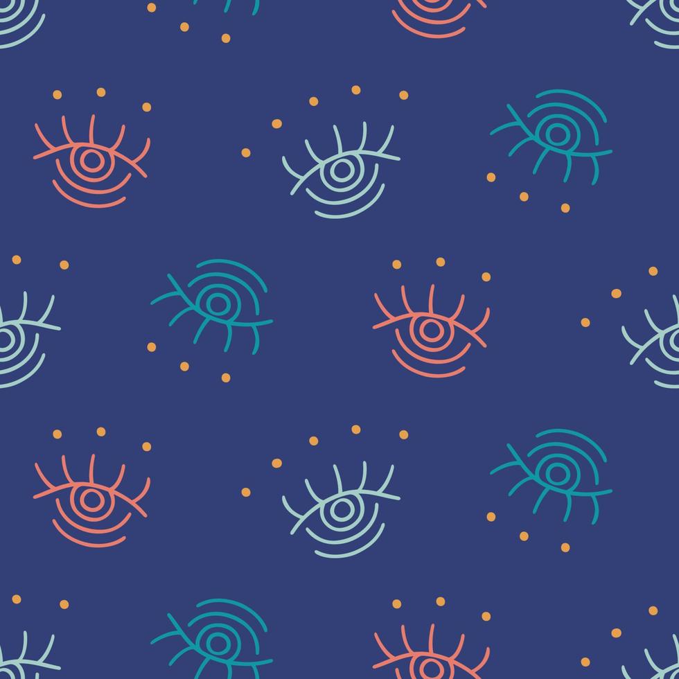Vector hand drawn boho eyes doodles repeat pattern