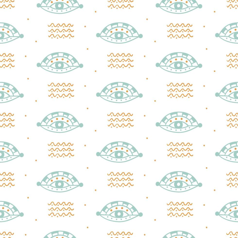 Vector hand drawn boho eyes doodles repeat pattern