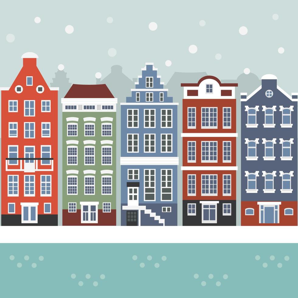 Amsterdam winter city scene vector