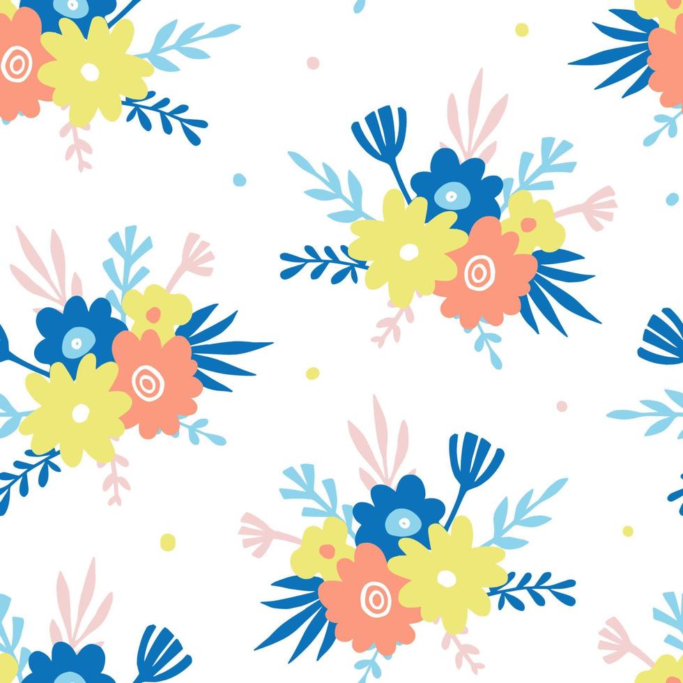 Hand drawn colorful floral seamless repeat pattern vector