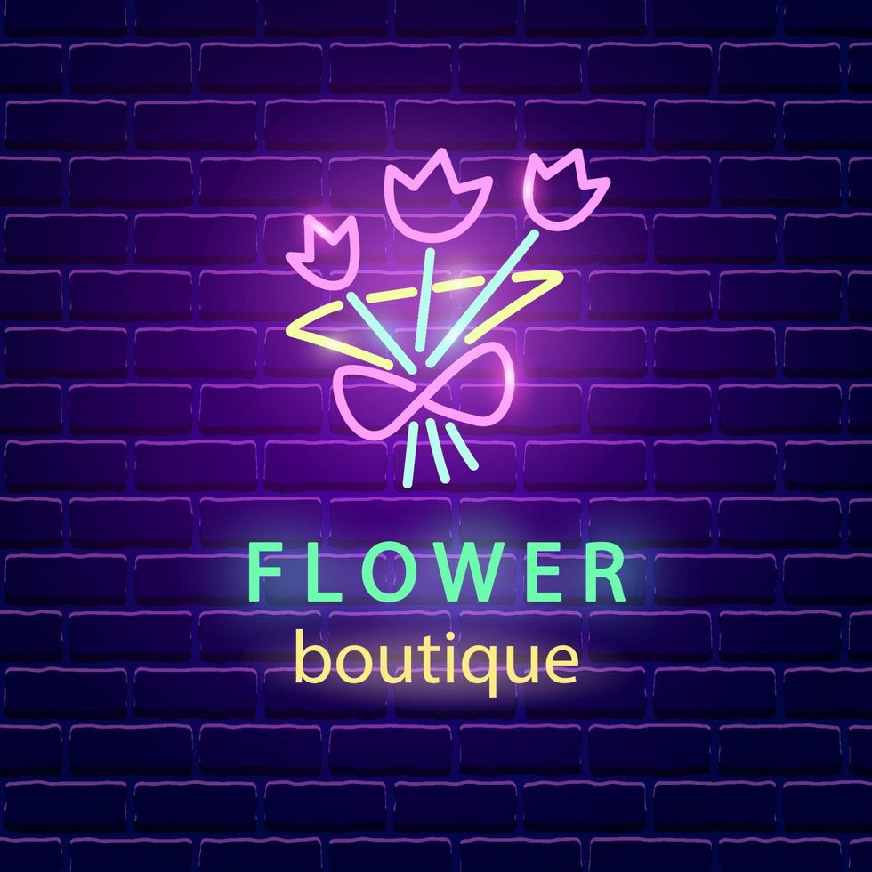 Flower boutique neon emblem vector