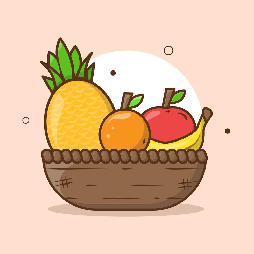 canasta con frutas aisladas con ilustración de vector de icono.