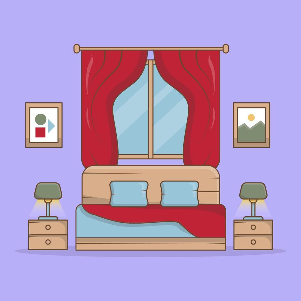 Dormitorio moderno con cama grande y lámpara. vector