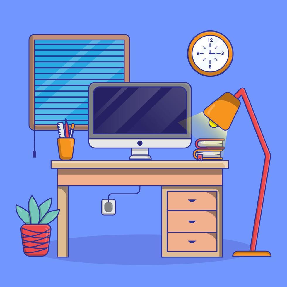Workspace of Businessman flat line vector and illustration