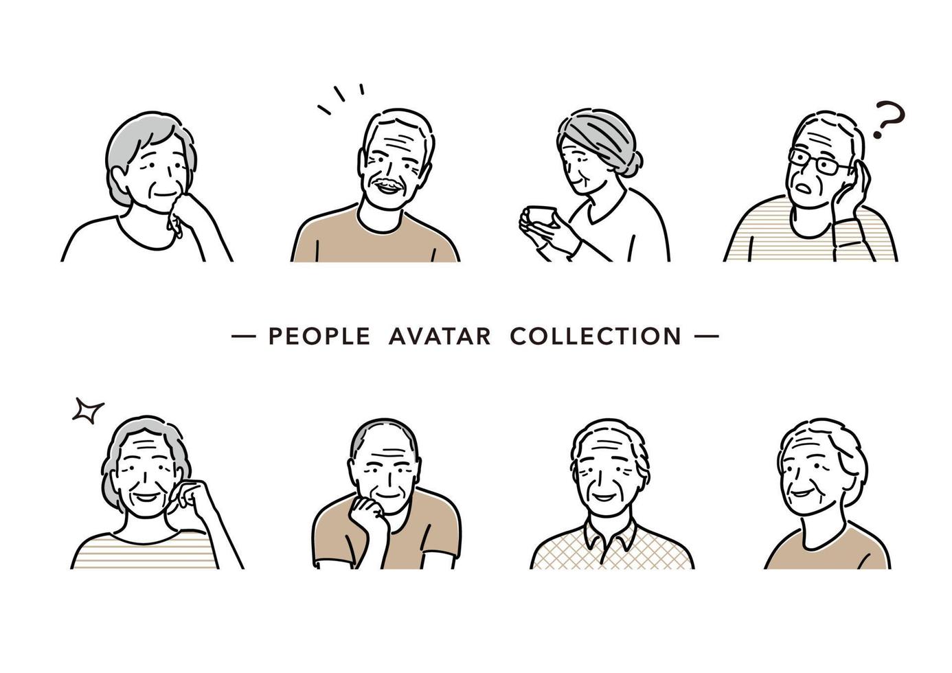 People Avatar Vector Line Drawing Collection. Set Of Old Men And Women Flat Simple Illustration Isolated On A White Background.