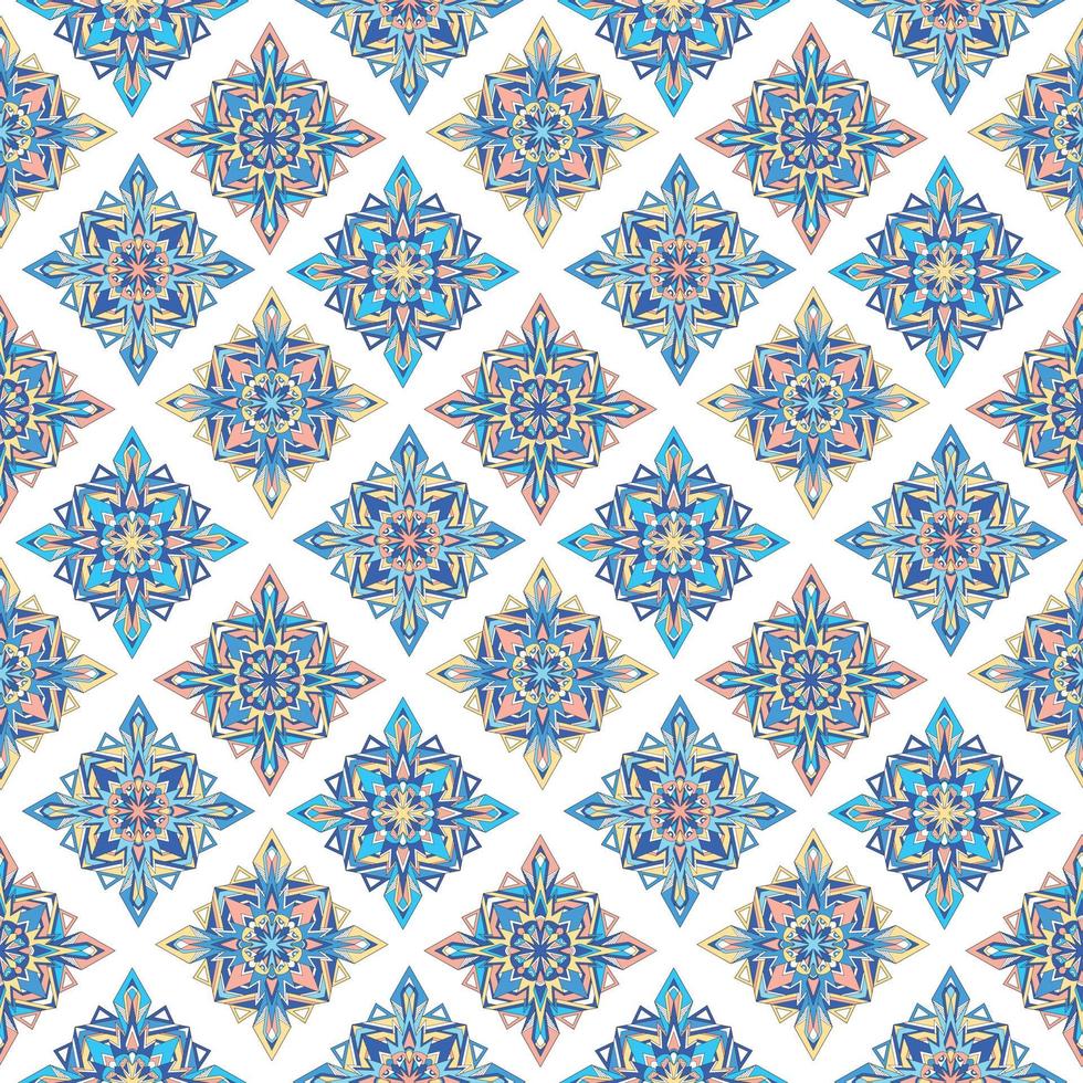 Seamless tile background, blue, white, orange Arabic, Indian patterns, Mexican talavera tiles vector