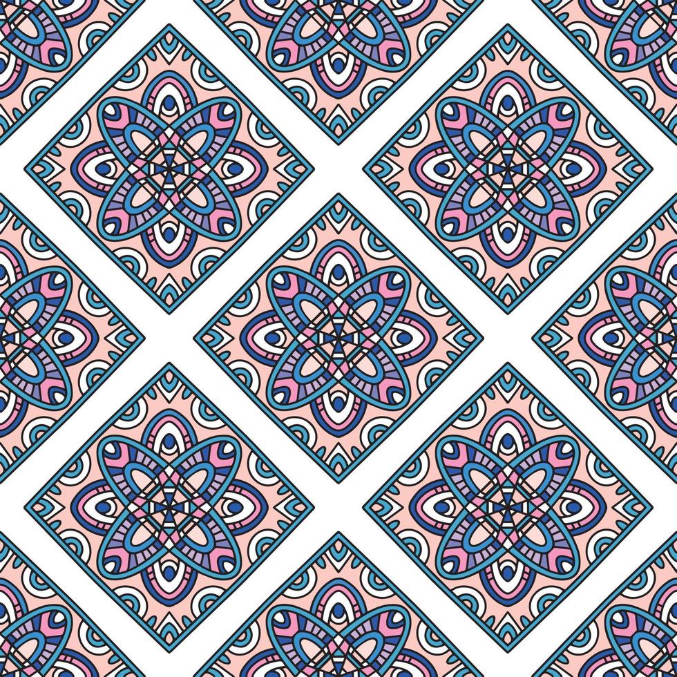 Creative Ethnic Style Square Seamless Pattern. Unique geometric vector swatch. Perfect for screen background, site backdrop, wrapping paper, wallpaper, textile and surface design. Trendy boho tile.