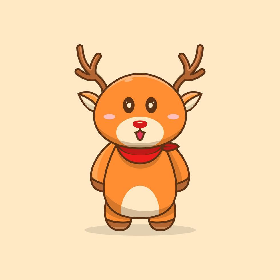 Cute deer cartoon smile happy standing vector illustration. animal cartoon mascot flat style