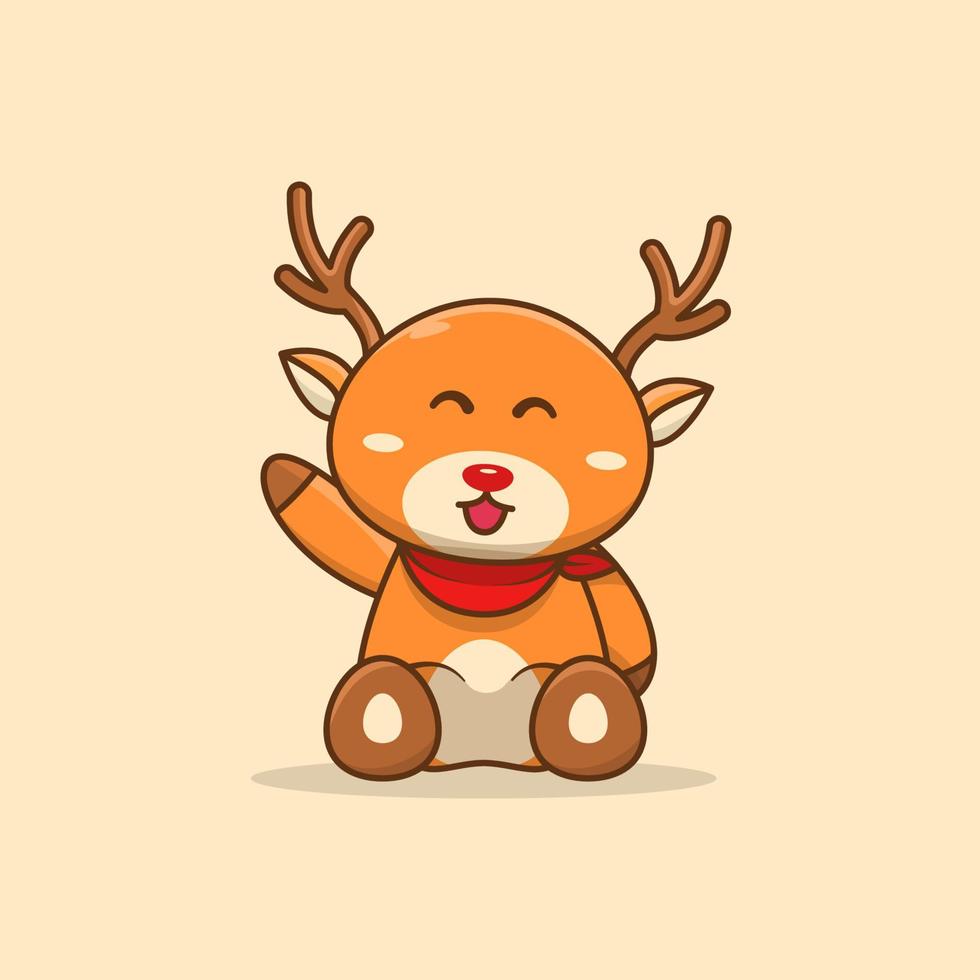 Cute deer cartoon smile happy Sitting and greeting vector illustration. animal cartoon mascot flat style