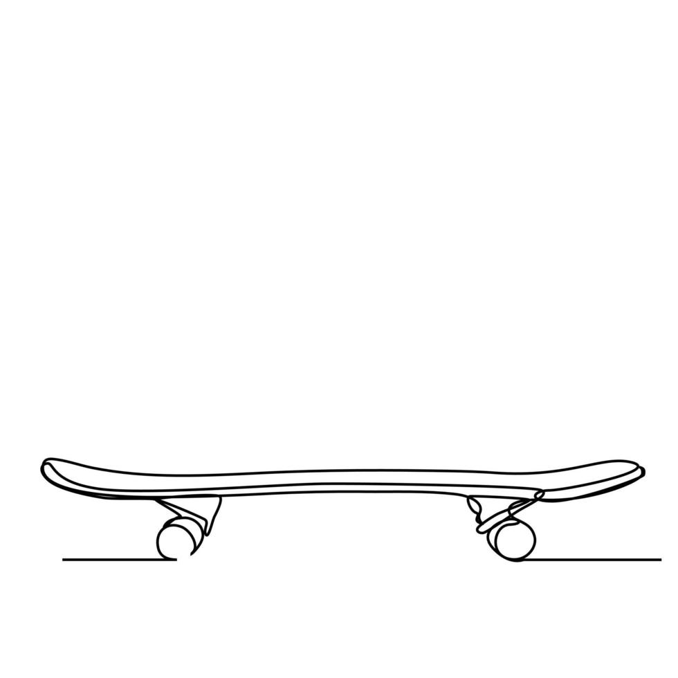 Single continuous line drawing of old retro skateboard on street road. Trendy hipster extreme classic sport concept one line draw design graphic vector illustration