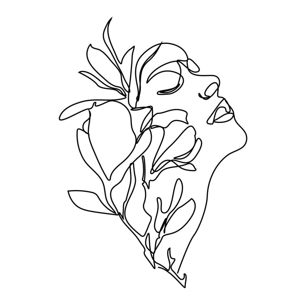 Abstract face, minimalist style, natural symbol of cosmetics. Modern continuous lines, fashion print, Beaty's logo. vector
