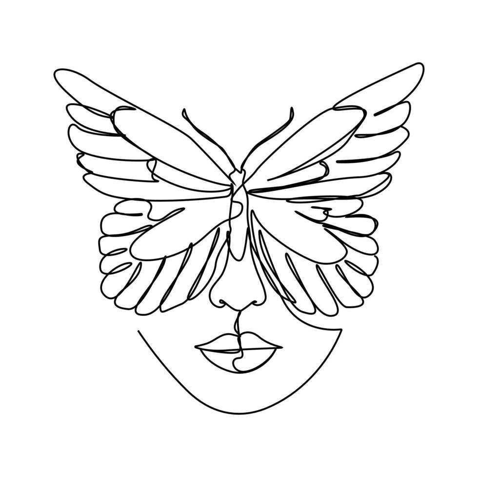 Rostro de mujer en estilo artístico de una sola línea con flores y hojas de líneas continuas en un estilo elegante. vector