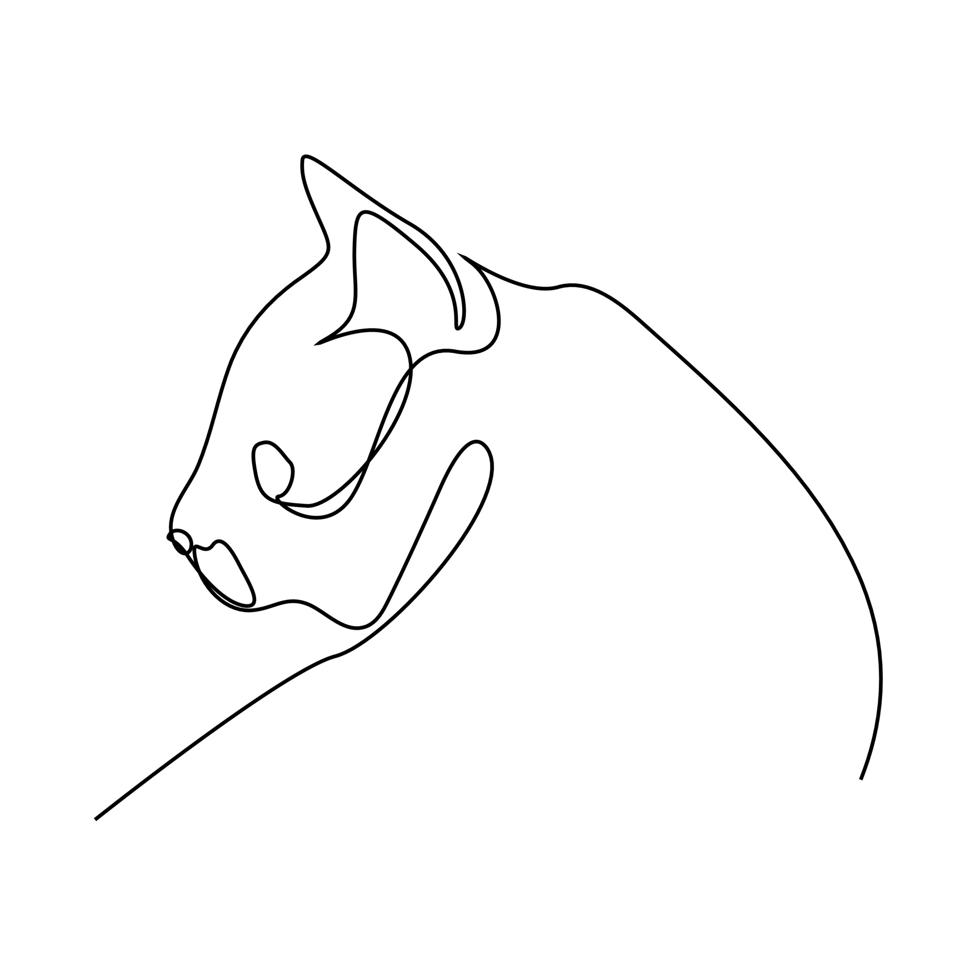 A minimalistic line art logo of an anime cat within a wave in a