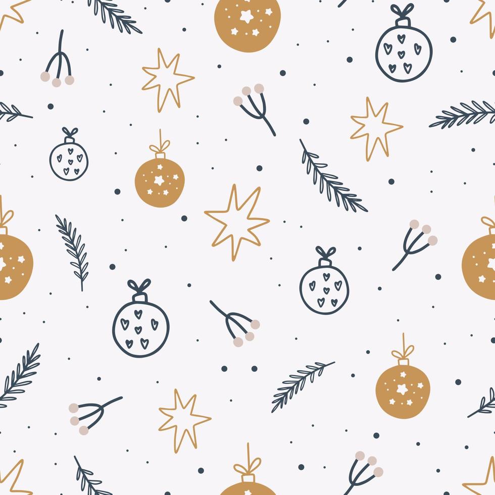 Christmas and New Year symbols seamless pattern. Vector cute print. Digital paper. Design element