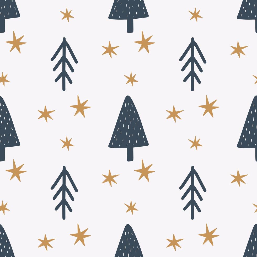 Christmas and New Year symbols tree seamless pattern. Vector cute print. Digital paper. Design element