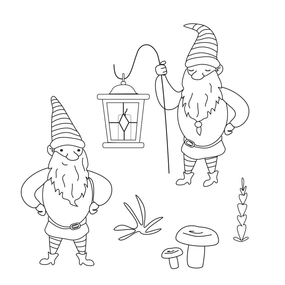Two garden gnomes in the contour style vector