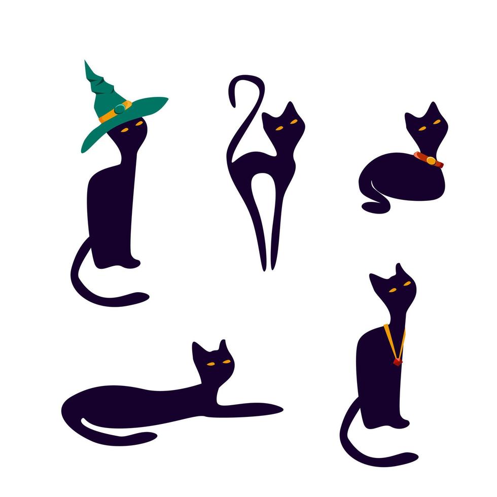 colección de gatos negros en diferentes poses. vector