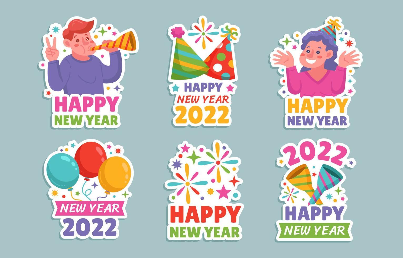 feliz año nuevo 2022 set de pegatinas vector