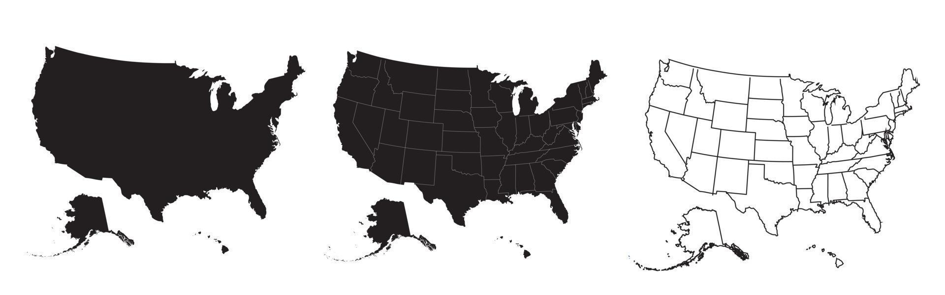 United States of America map. USA map with and without states isolated  stock vector