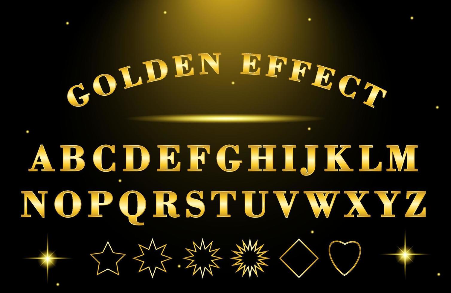 Golden glossy three dimensional font effect with golden shape and starlight vector