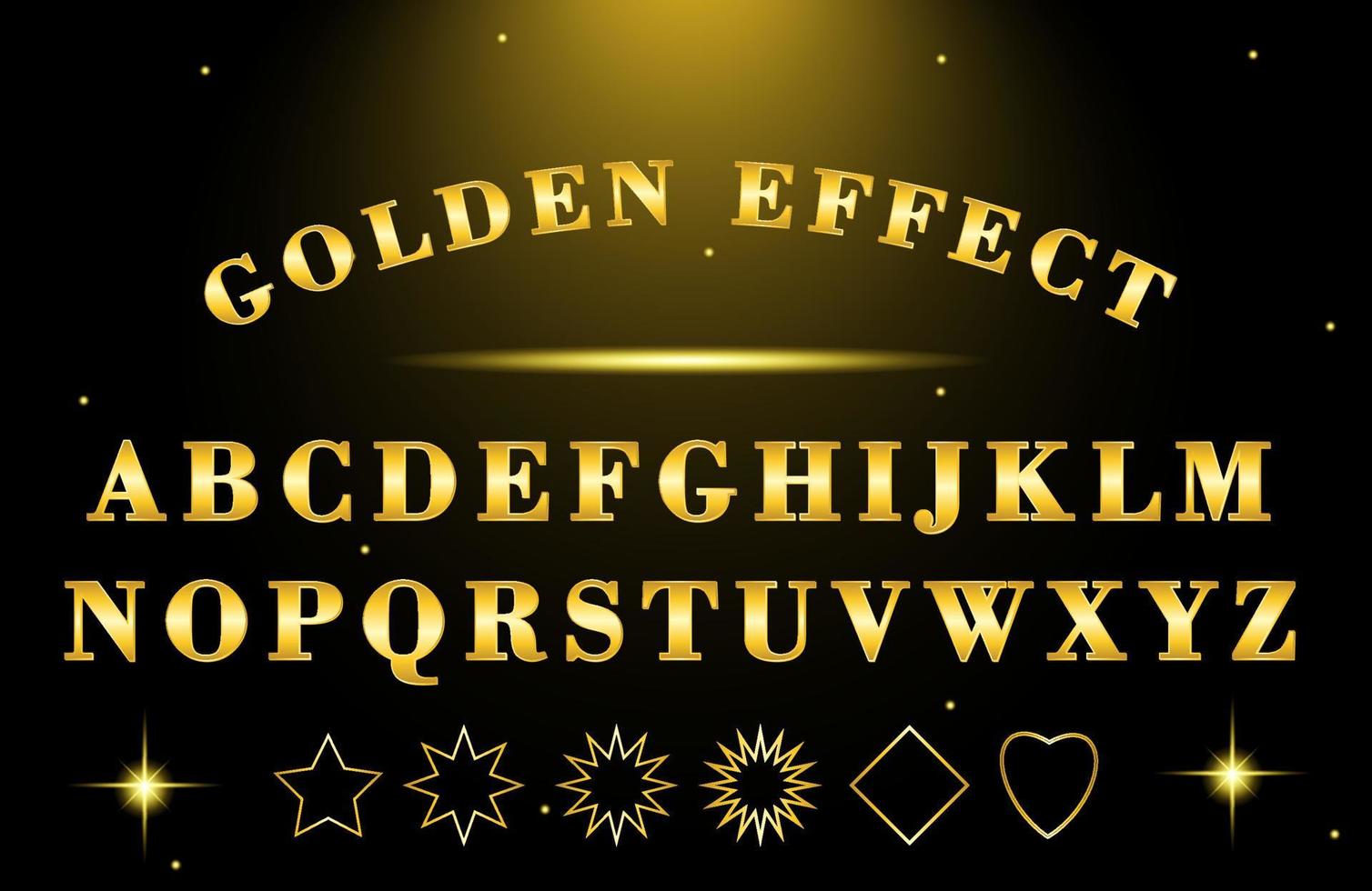 efecto de fuente tridimensional brillante dorado con forma dorada y luz de las estrellas vector