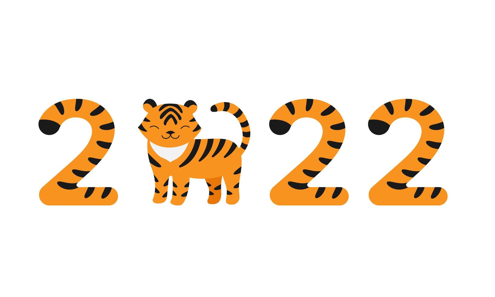 Cute tiger stands between the numbers 2022. vector