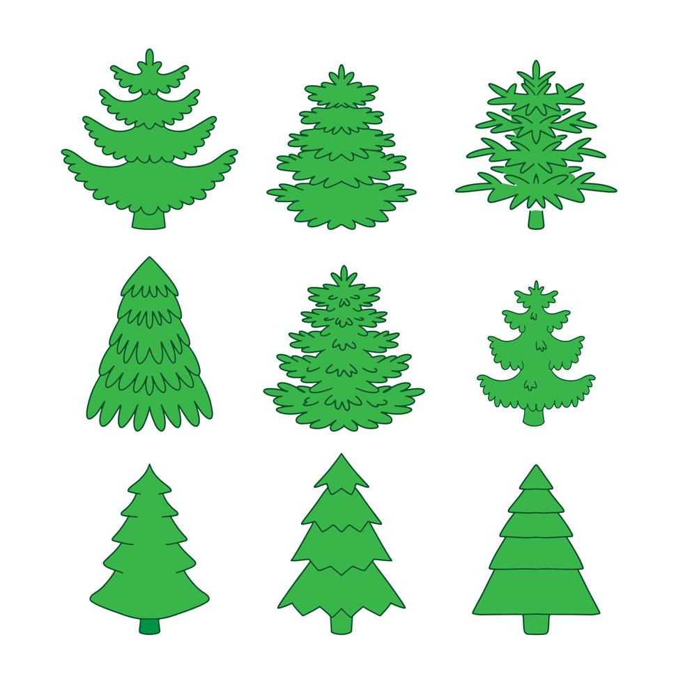 Set of green Christmas trees. vector illustration