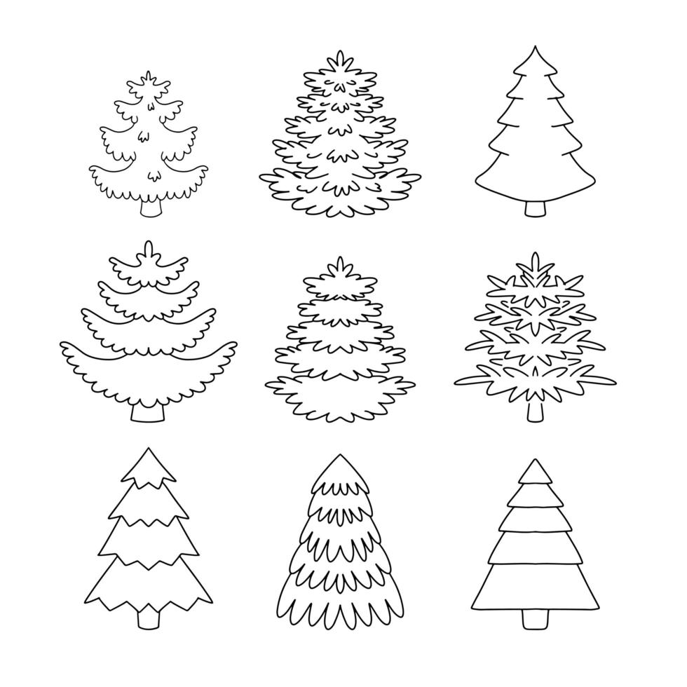 Christmas Tree outline set. vector Illustration