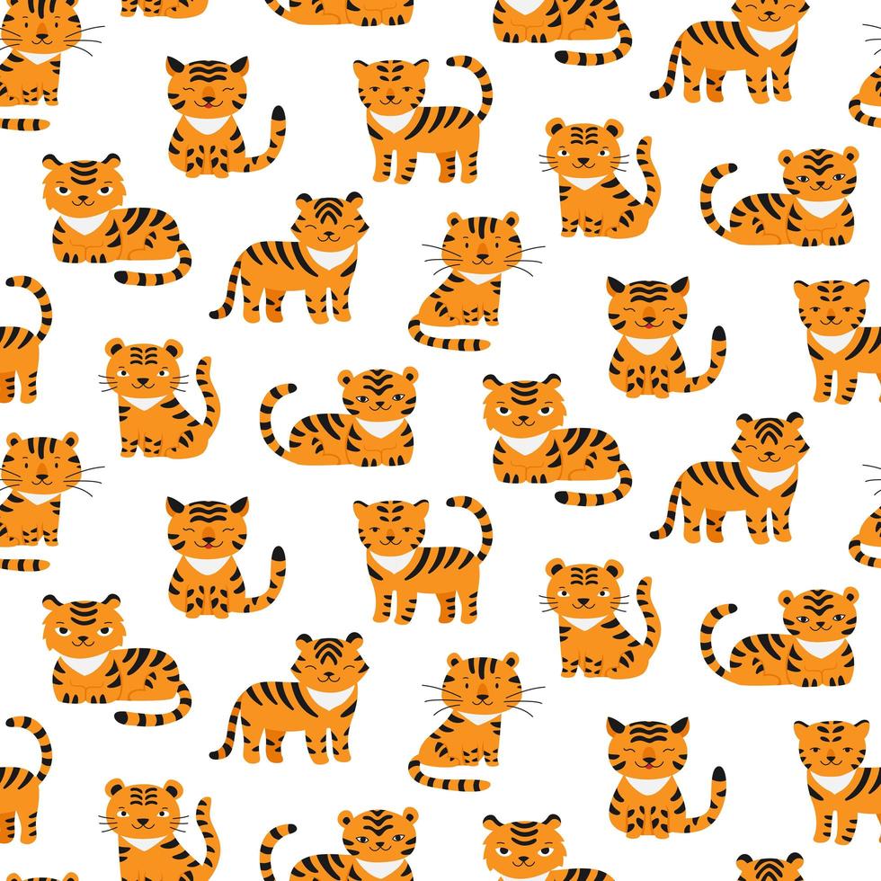 Seamless pattern with cute tigers. symbol of new 2022 year. Kid fabric design vector