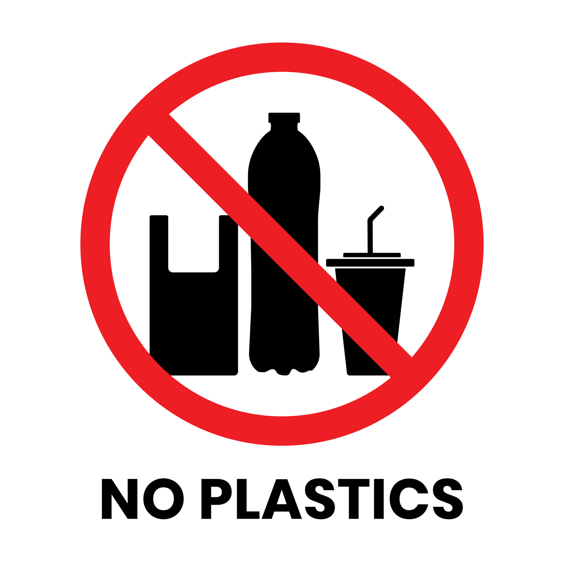 No Plastics Sign Sticker with text inscription on isolated background