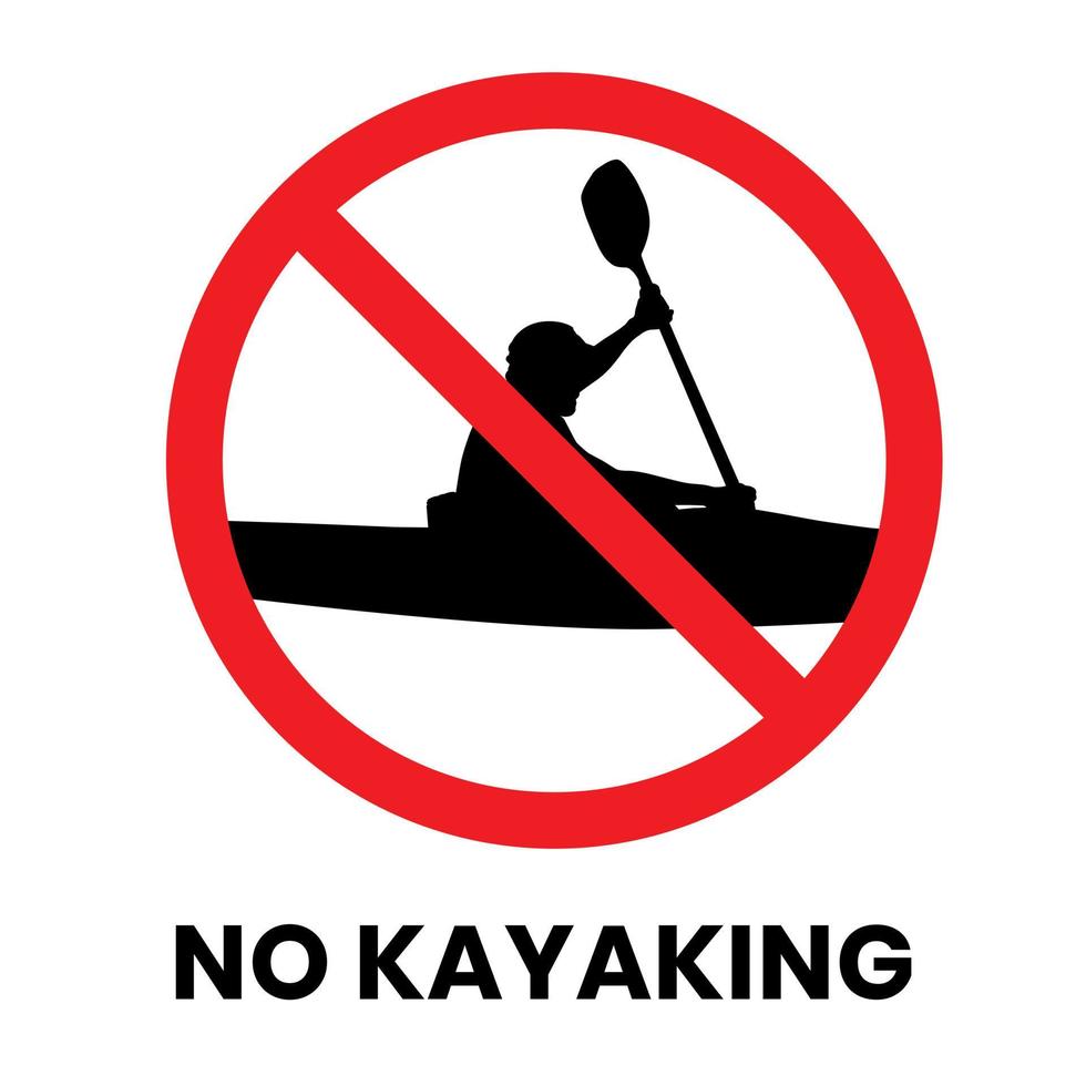 No hay pegatina de señal de kayak con inscripción de texto sobre fondo aislado vector