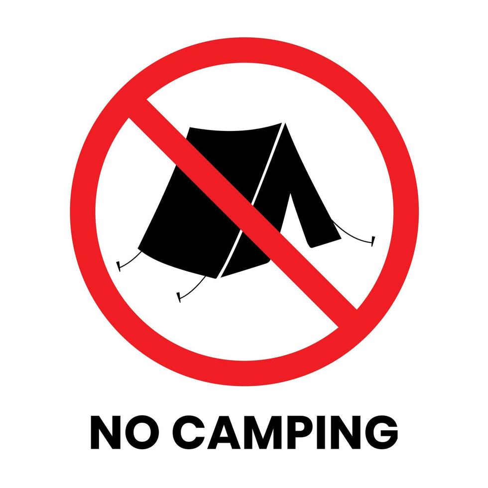 No hay etiqueta de señal de camping con inscripción de texto sobre fondo aislado vector