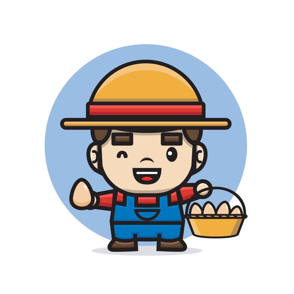 cute characters farmer holding a basket full of eggs vector